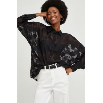 Answear Lab camasa femei, culoarea negru, cu guler clasic, relaxed