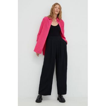 Answear Lab pantaloni femei, culoarea negru, lat, high waist