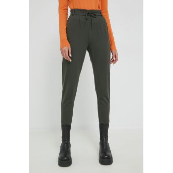 Only pantaloni femei, culoarea verde, drept, high waist