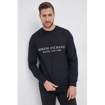 Armani Exchange Hanorac de bumbac bărbați, culoarea albastru marin, cu imprimeu