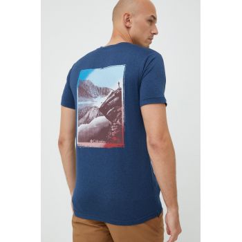Columbia tricou sport culoarea albastru marin, cu imprimeu ieftin