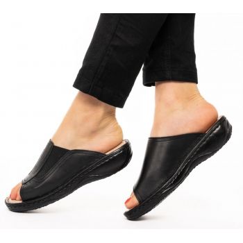 Papuci confortabili din piele Jessica 732 Negru