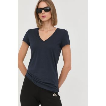 Armani Exchange tricou din bumbac culoarea albastru marin