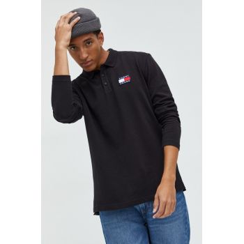 Tommy Jeans longsleeve din bumbac culoarea negru, cu imprimeu