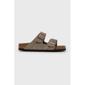 Birkenstock papuci din piele Arizona VL femei, culoarea gri, 51463