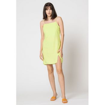 Rochie mini din amestec de in cu slit lateral Caro