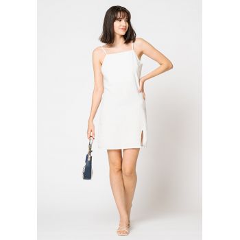 Rochie mini din amestec de in cu slit lateral Caro