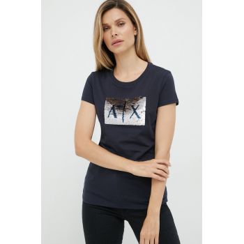 Armani Exchange tricou din bumbac culoarea albastru marin ieftin