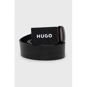 HUGO curea de piele bărbați, culoarea negru 50480856 ieftina