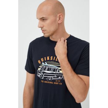 Quiksilver tricou din bumbac culoarea albastru marin, cu imprimeu