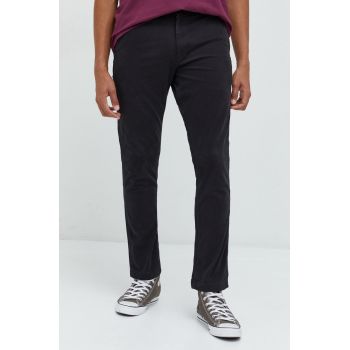 Superdry pantaloni barbati, culoarea negru, cu fason chinos