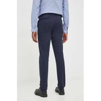 Trussardi pantaloni de bumbac barbati, culoarea albastru marin, drept