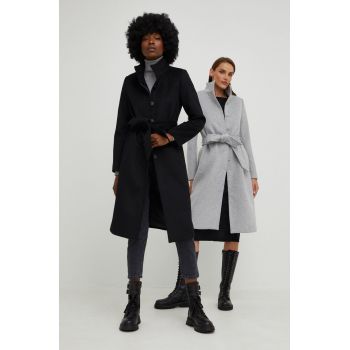 Answear Lab palton de lana culoarea negru, de tranzitie
