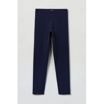 OVS leggins copii culoarea albastru marin, neted
