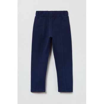 OVS leggins din bumbac pentru copii culoarea albastru marin, neted