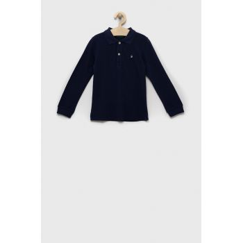 United Colors of Benetton longsleeve din bumbac pentru copii culoarea albastru marin, neted