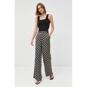 Karl Lagerfeld pantaloni femei, culoarea negru, lat, high waist