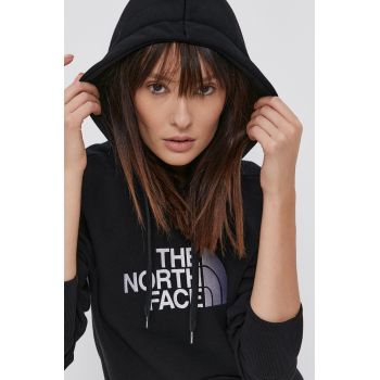 The North Face hanorac de bumbac femei, culoarea negru, cu glugă, cu imprimeu NF0A55ECJK31-JK31