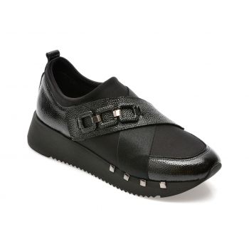 Pantofi GRYXX negri, 42204, din material textil si piele naturala