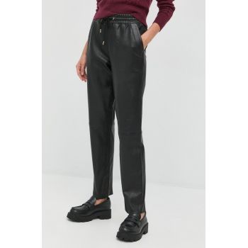 Notes du Nord pantaloni de piele femei, culoarea negru, drept, high waist