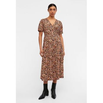 Rochie-midi cu croiala petrecuta si imprimeu floral