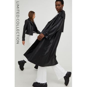 Answear Lab palton femei, culoarea negru, de tranzitie, desfacut