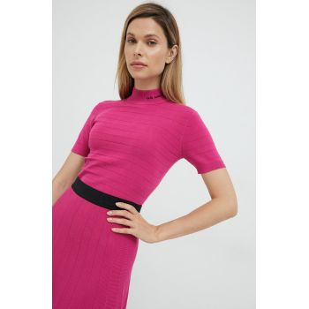 Karl Lagerfeld pulover femei, culoarea roz, light, cu turtleneck