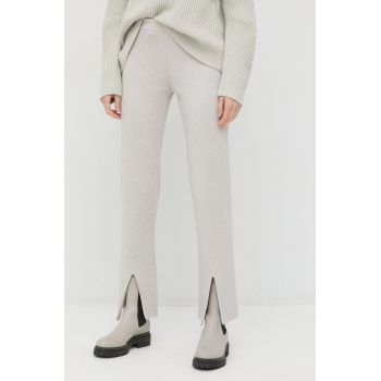 Liviana Conti pantaloni femei, culoarea gri, drept, high waist