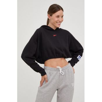 Reebok bluza femei, culoarea negru, cu imprimeu