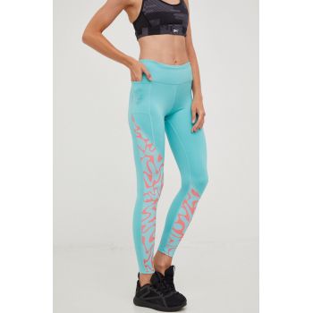 Reebok leggins de alergare femei, culoarea turcoaz, cu imprimeu de firma originali