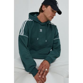 adidas Originals hanorac de bumbac barbati, culoarea verde, neted