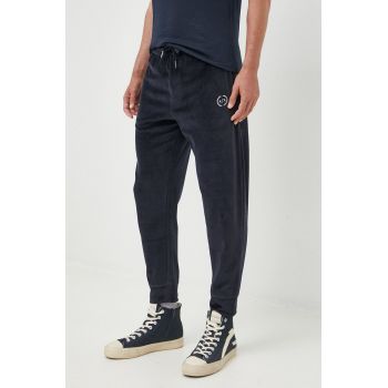 Armani Exchange pantaloni de trening barbati, culoarea albastru marin, neted