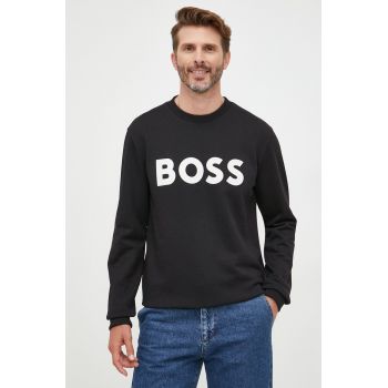 BOSS hanorac de bumbac barbati, culoarea negru, cu imprimeu