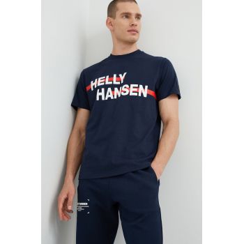 Helly Hansen tricou din bumbac culoarea albastru marin, cu imprimeu ieftin