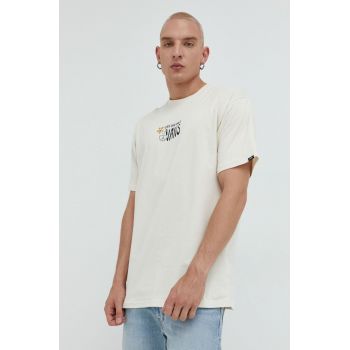 Vans tricou din bumbac culoarea bej, cu imprimeu