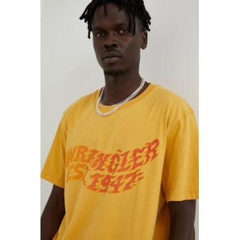 Wrangler tricou din bumbac culoarea galben, cu imprimeu