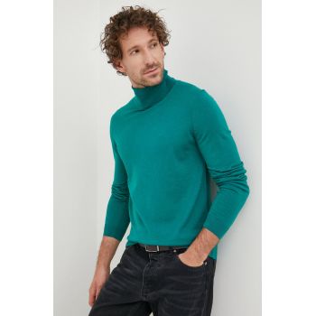 BOSS pulover de lana barbati, culoarea verde, light, cu guler