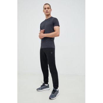 EA7 Emporio Armani pantaloni de trening din bumbac barbati, culoarea negru, neted