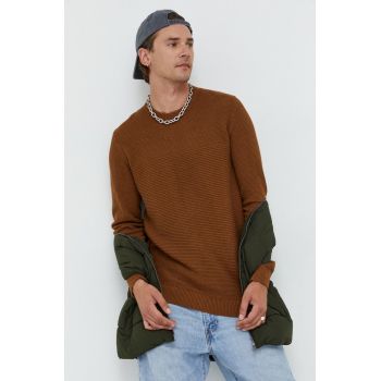 Tom Tailor pulover de bumbac barbati, culoarea maro, light