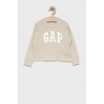 GAP longsleeve din bumbac pentru copii culoarea bej