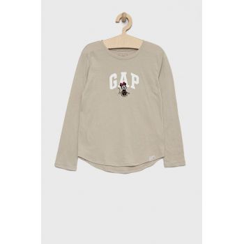 GAP longsleeve din bumbac pentru copii culoarea bej ieftin