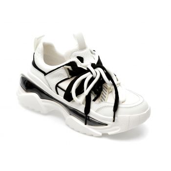 Pantofi EPICA albi, 2288, din material textil si piele naturala
