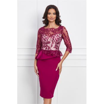 Rochie MBG magenta cu bust bej ieftina