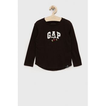 GAP longsleeve din bumbac pentru copii culoarea maro