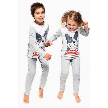 Pijama lunga din amestec de bumbac cu imprimeu grafic