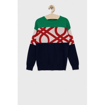 United Colors of Benetton pulover de bumbac pentru copii culoarea albastru marin, light