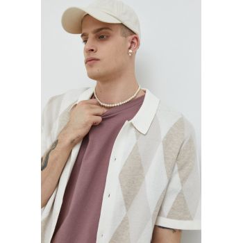 Abercrombie & Fitch pulover barbati, culoarea bej, modelator