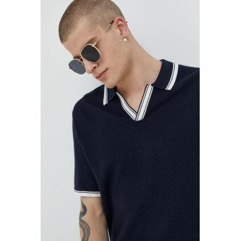 Abercrombie & Fitch tricou polo barbati, culoarea albastru marin, neted