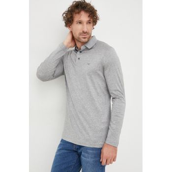 Emporio Armani longsleeve barbati, culoarea gri, neted de firma original