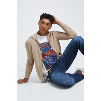 Medicine cardigan din bumbac barbati, culoarea bej